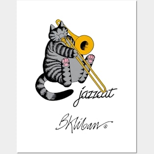 B Kliban Cat - cat plays saxophone Posters and Art